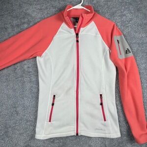 Eddie Bauer Womens Fleece Jacket White Coral Full Zip Polartec Active Size STall